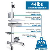 Yescom NexusX Rolling Computer Cart with Locking Metal Drawer Image