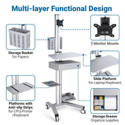 Yescom NexusX Rolling Computer Cart with Locking Metal Drawer Image