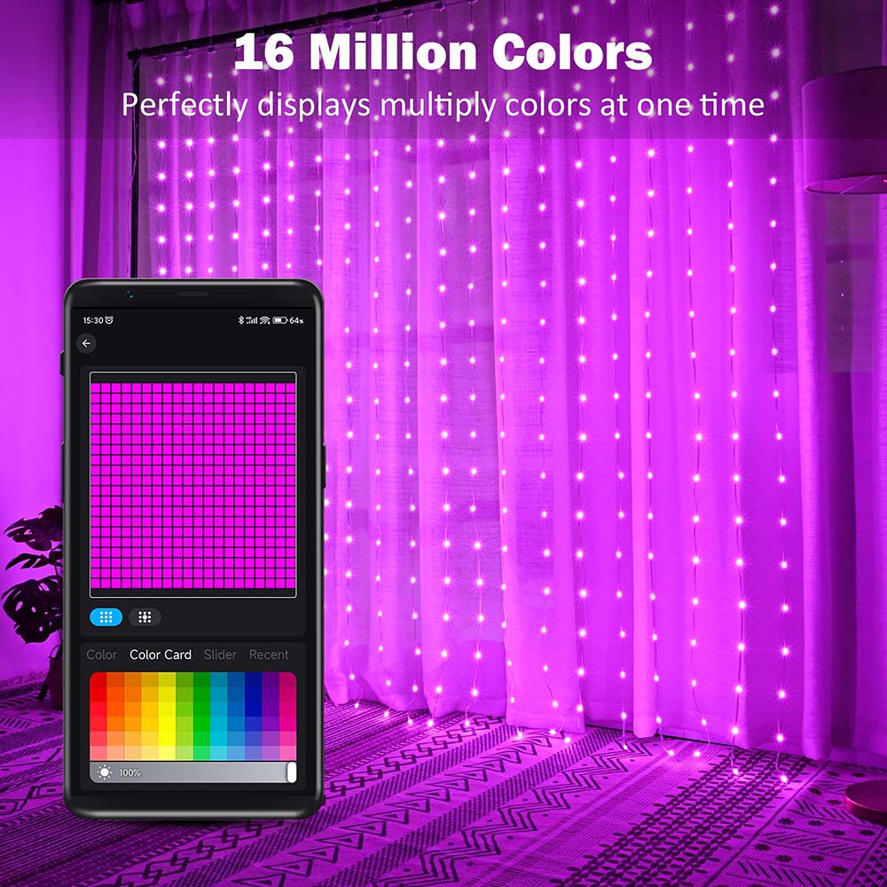 Yescom Curtain Fairy Lights APP & Remote Music Sync Color-Changing Image