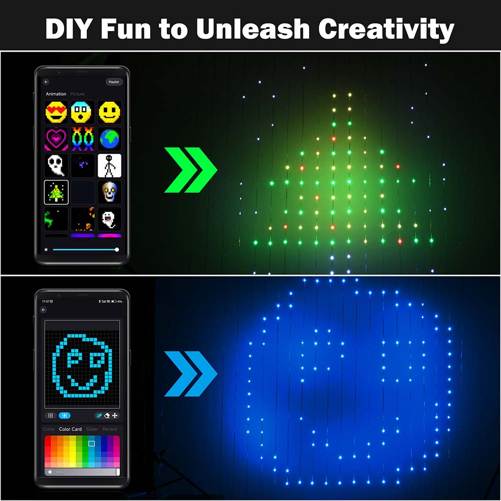 Yescom Curtain Fairy Lights APP & Remote Music Sync Color-Changing