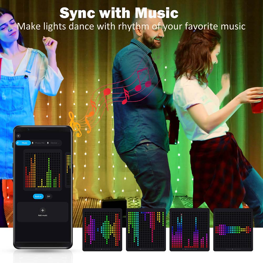 Yescom Curtain Fairy Lights APP & Remote Music Sync Color-Changing