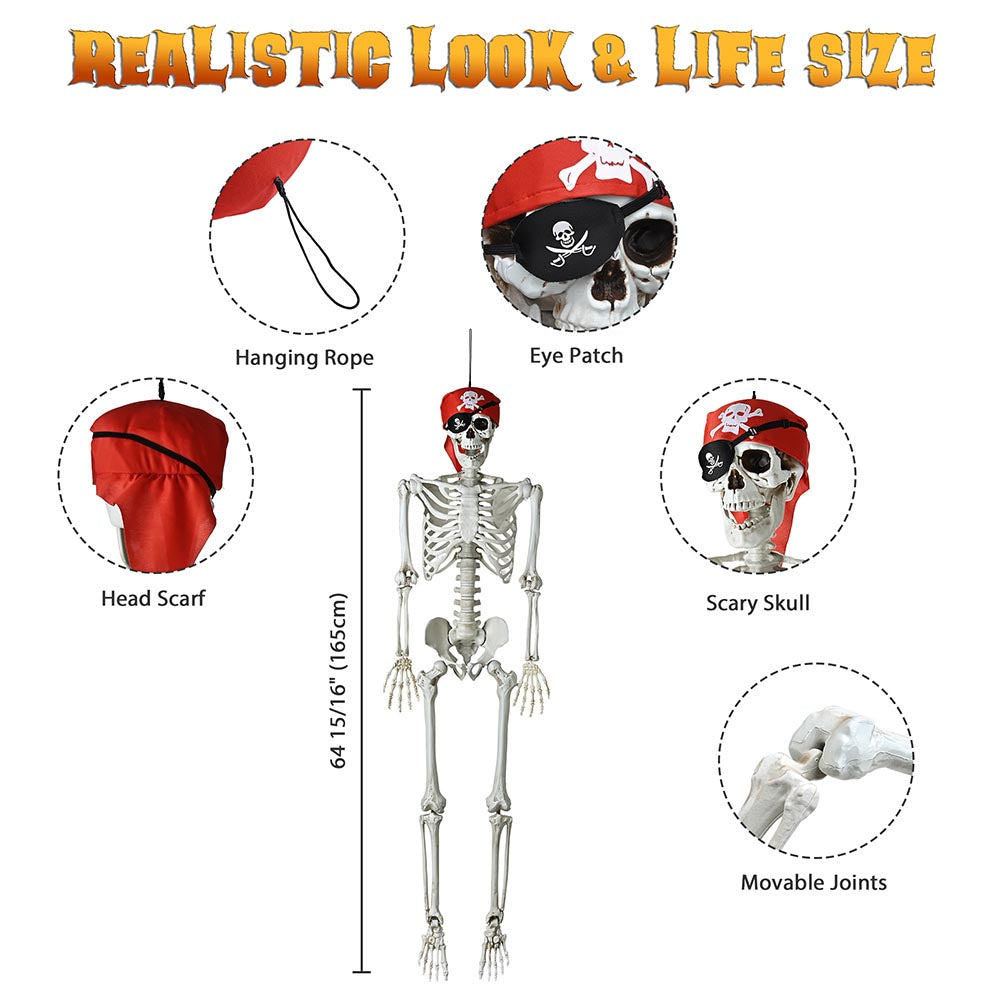 Yescom 5.4ft Life Size Posable Full Body Skeleton Prop for Halloween Party