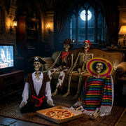 Yescom 5.6ft Skeleton Posable Halloween Decoration with Pirate, Cowboy, Day of Dead Costume Image