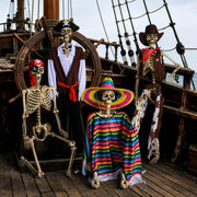 Yescom 5.4ft Skeleton Posable Halloween Decoration with Pirate, Cowboy, Day of Dead Costume Image