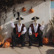 Yescom 5.6ft Skeleton Posable Halloween Decoration with Pirate, Cowboy, Day of Dead Costume Image