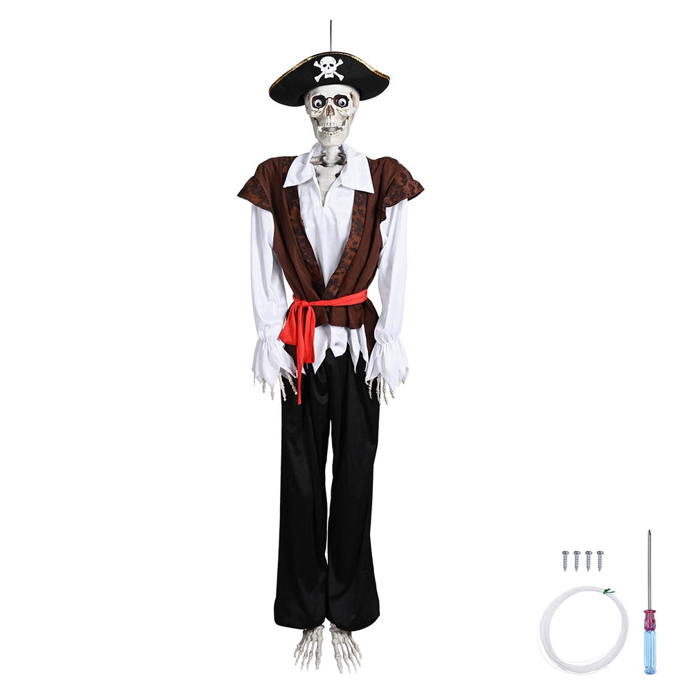 Yescom 5.4ft Skeleton Posable Halloween Decoration with Pirate, Cowboy Costume, Pirate Captain Image