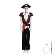 Yescom 5.4ft Skeleton Posable Halloween Decoration with Pirate, Cowboy Costume, Pirate Captain Image
