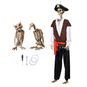 Yescom 5.6Ft Halloween Skeleton Set - Pirate Captain with Vulture & Owl Image