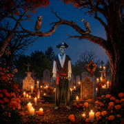 Yescom 5.6Ft Halloween Skeleton Set - Pirate Captain with Vulture & Owl Image