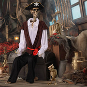 Yescom 5.6Ft Halloween Skeleton Set - Pirate Captain with Vulture & Owl Image