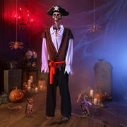 Yescom 5.6Ft Halloween Skeleton Set - Pirate Captain with Vulture & Owl Image