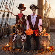 Yescom 5.6Ft Halloween Skeleton Set - Pirate Captain & Cowboy Image