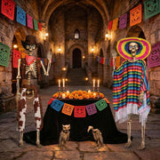 Yescom 5.6Ft Posable Cowboy & Day of the Dead Halloween Skeletons Combo Image