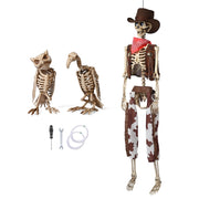 Yescom 5.6Ft Halloween Skeleton Set - Cowboy with Vulture & Owl Image