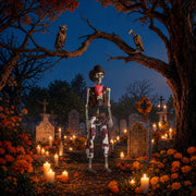 Yescom 5.6Ft Halloween Skeleton Set - Cowboy with Vulture & Owl Image