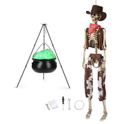 Yescom 5.6Ft Halloween Skeleton Set - Cowboy & Lighted Witch Cauldron Image