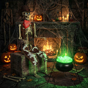 Yescom 5.6Ft Halloween Skeleton Set - Cowboy & Lighted Witch Cauldron Image