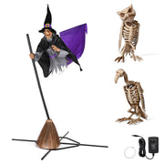 Yescom 9Ft Animated Flying Witch with Broom, Vulture & Owl Skeletons Image