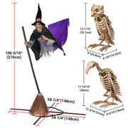 Yescom 9Ft Animated Flying Witch with Broom, Vulture & Owl Skeletons Image