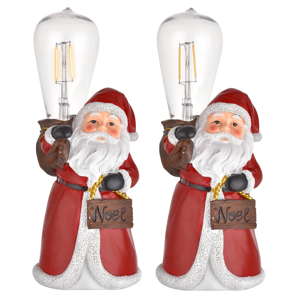 Yescom Set(2)Pre-lit Christmas Figurine Resin Santa Claus Carry Edison Bulb
