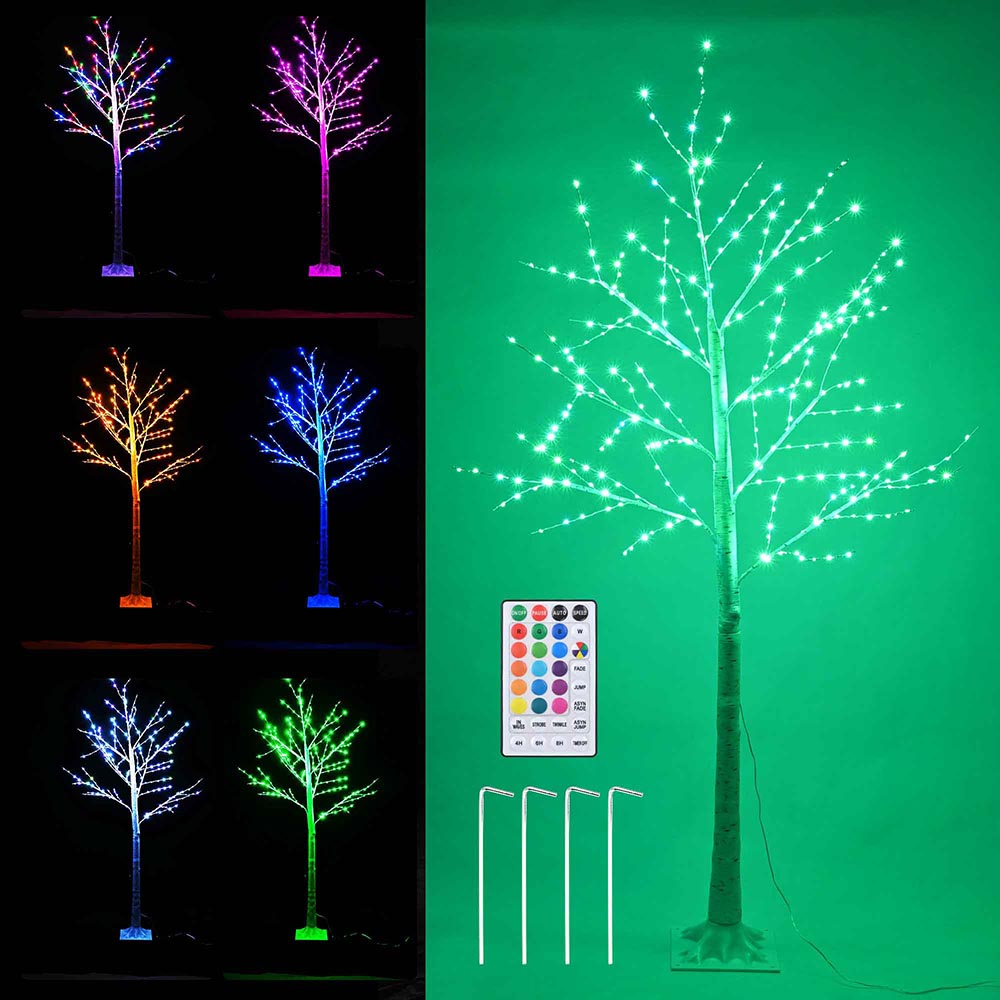 Yescom Lighted Twig Birch Tree Remote Control Christmas Decoration, 6ft Multi-Color Image