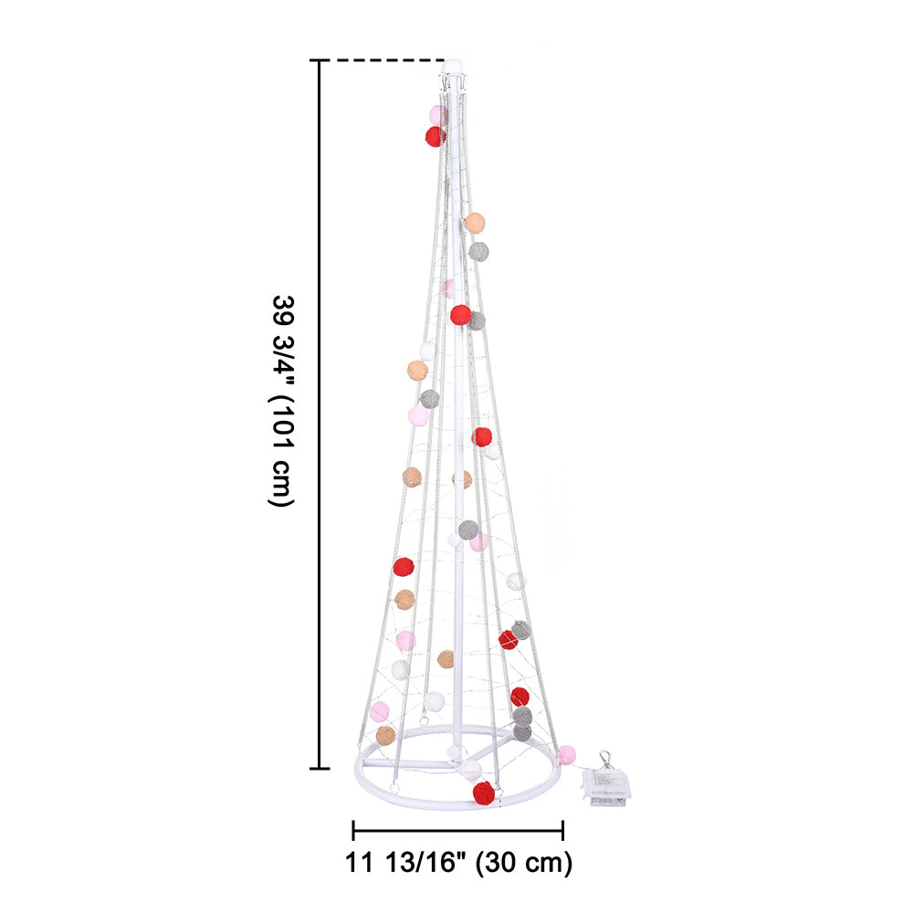 Yescom 3' Pre-lit Christmas Cone Tree with Cotton Balls Battery Operated Image