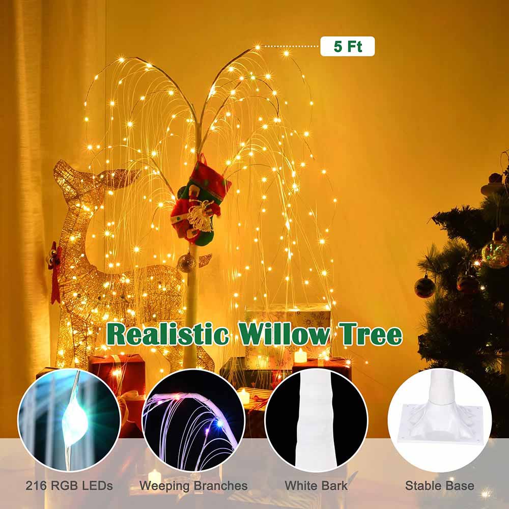 Yescom 5 Ft Lighted Willow Tree 216 LEDs Color Changing Christmas Decor