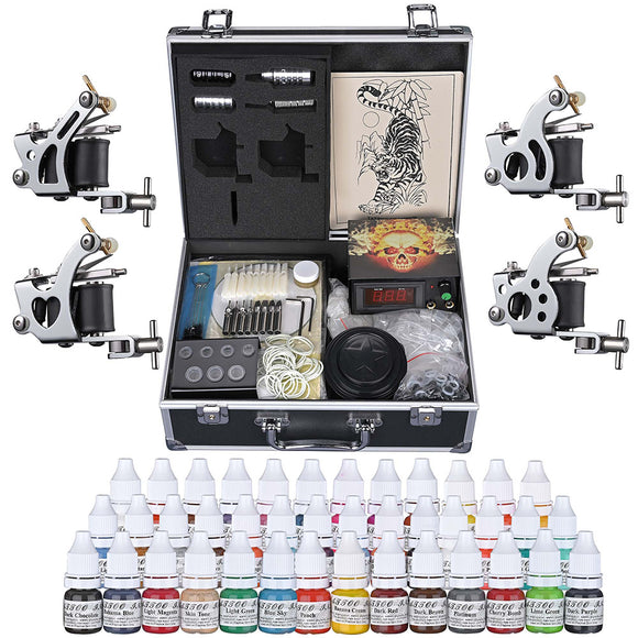 Yescom 4 Tattoo Machine Kit w/ LCD Power Supply 40 Color Inks & Case Image