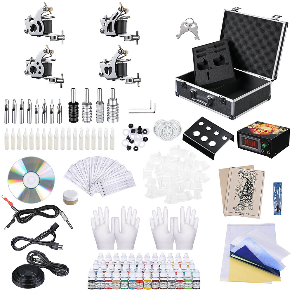 Yescom 4 Tattoo Machine Kit w/ LCD Power Supply 40 Color Inks & Case Image