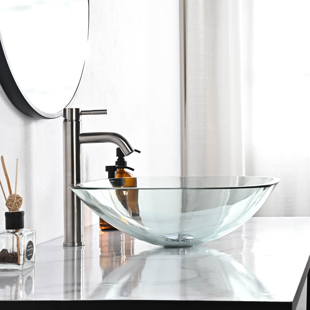Yescom Square Bathroom Glass Vessel Sink Bowl Lavatory Basin, Sink