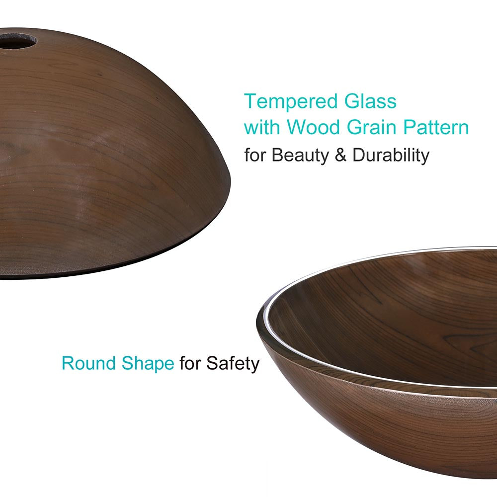 Yescom Round Glass Vessel Sink Bathroom Bowl Lavatory Basin Wood Grain Image