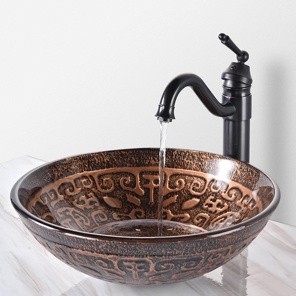 Yescom Round Glass Vessel Sink Bowl Antique Totem Image