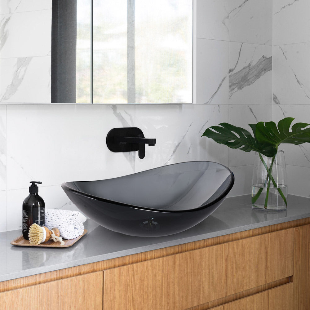 Yescom Oval Tempered Glass Bathroom Vanity Sink Grey 22x14" Image