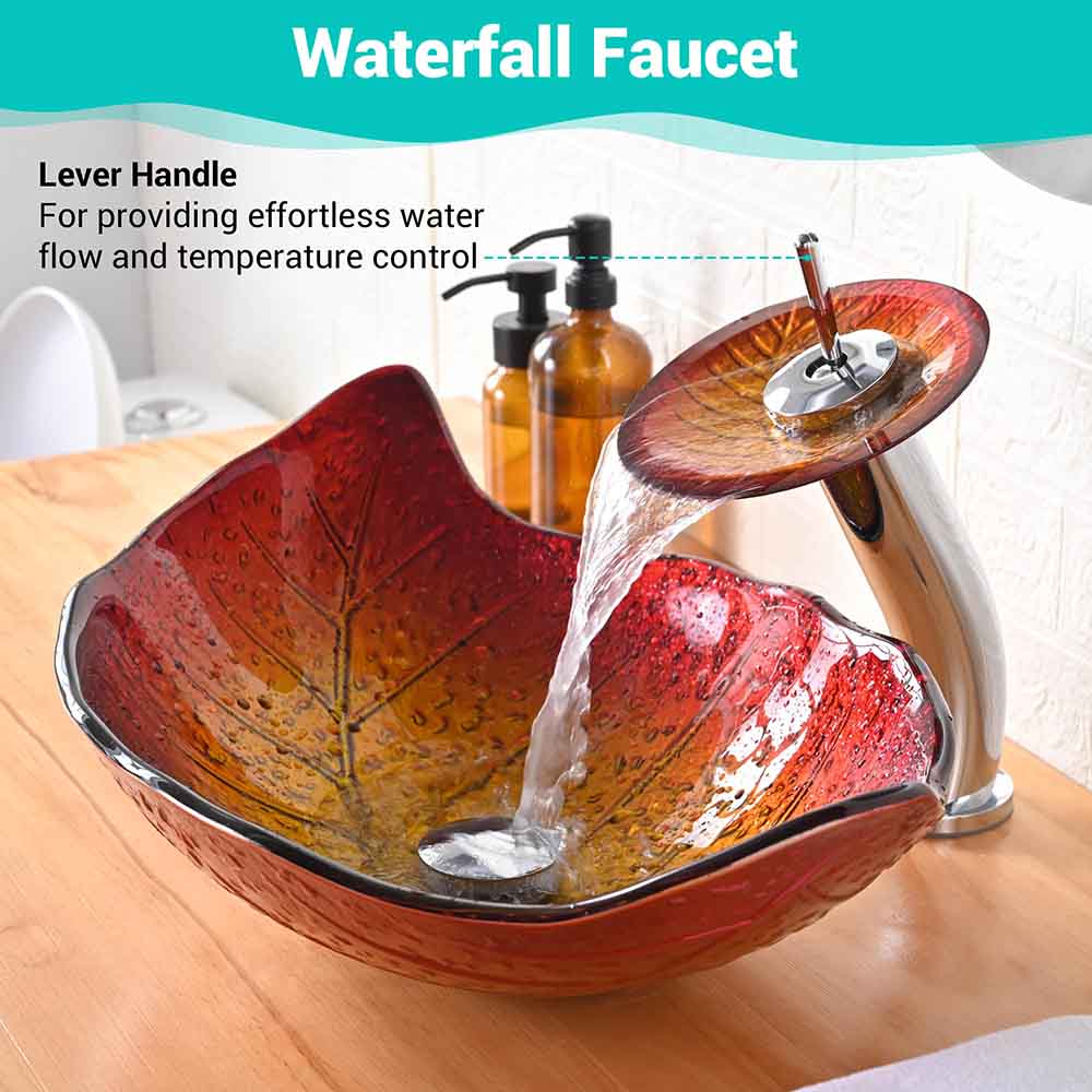 Yescom Glass Leaf Sink Basin & Waterfall Faucet Kit Image