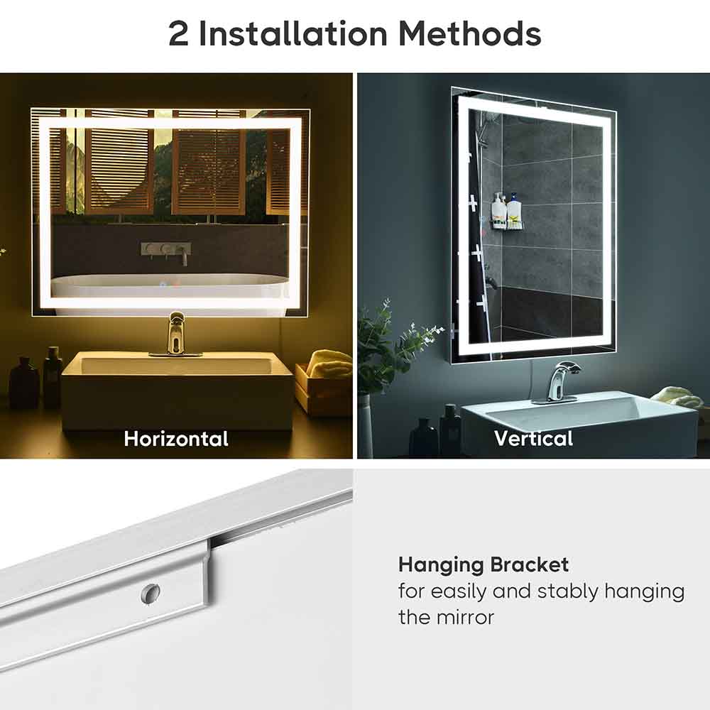 Yescom LED Bathroom Mirror Frameless Anti-Fog Touch Switch 32x24 Image