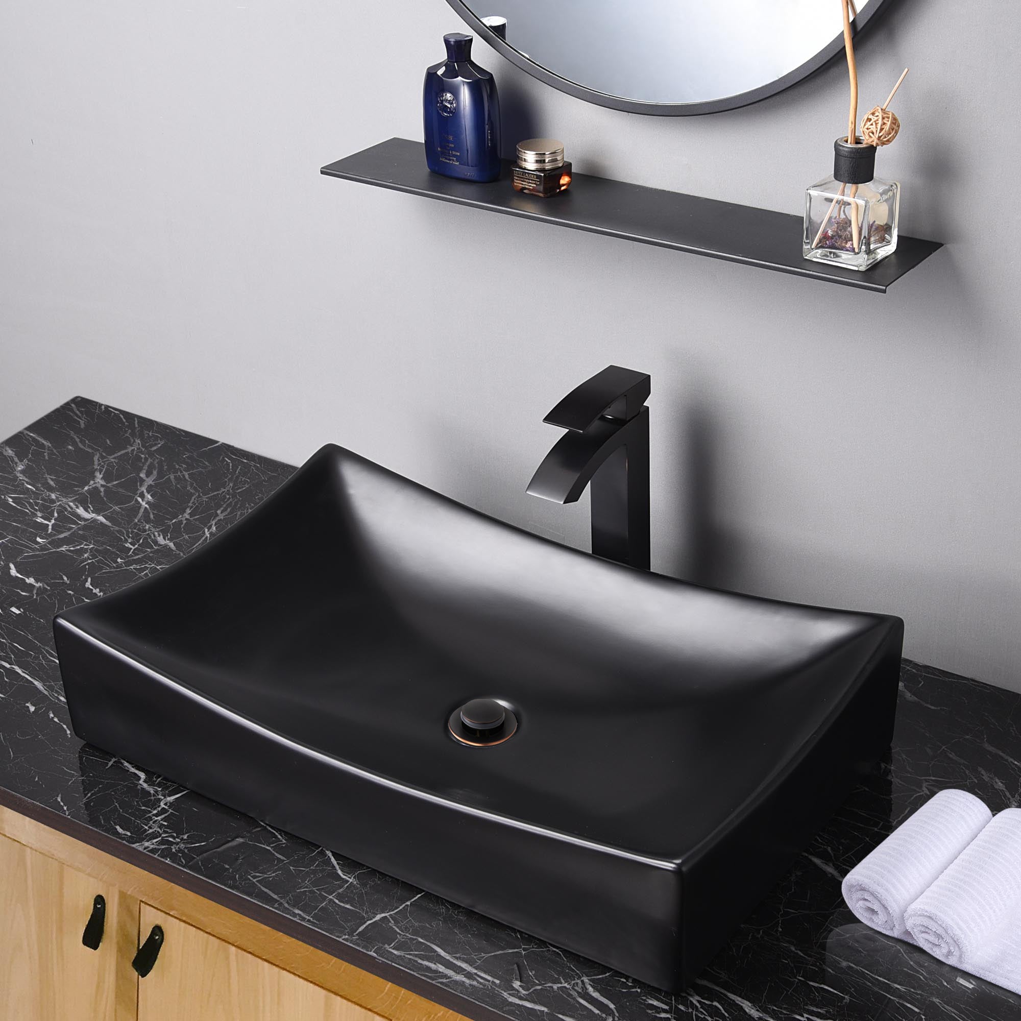 Aquaterior Rectangular Porcelain Bathroom Sink 26x16" w/ Drain
