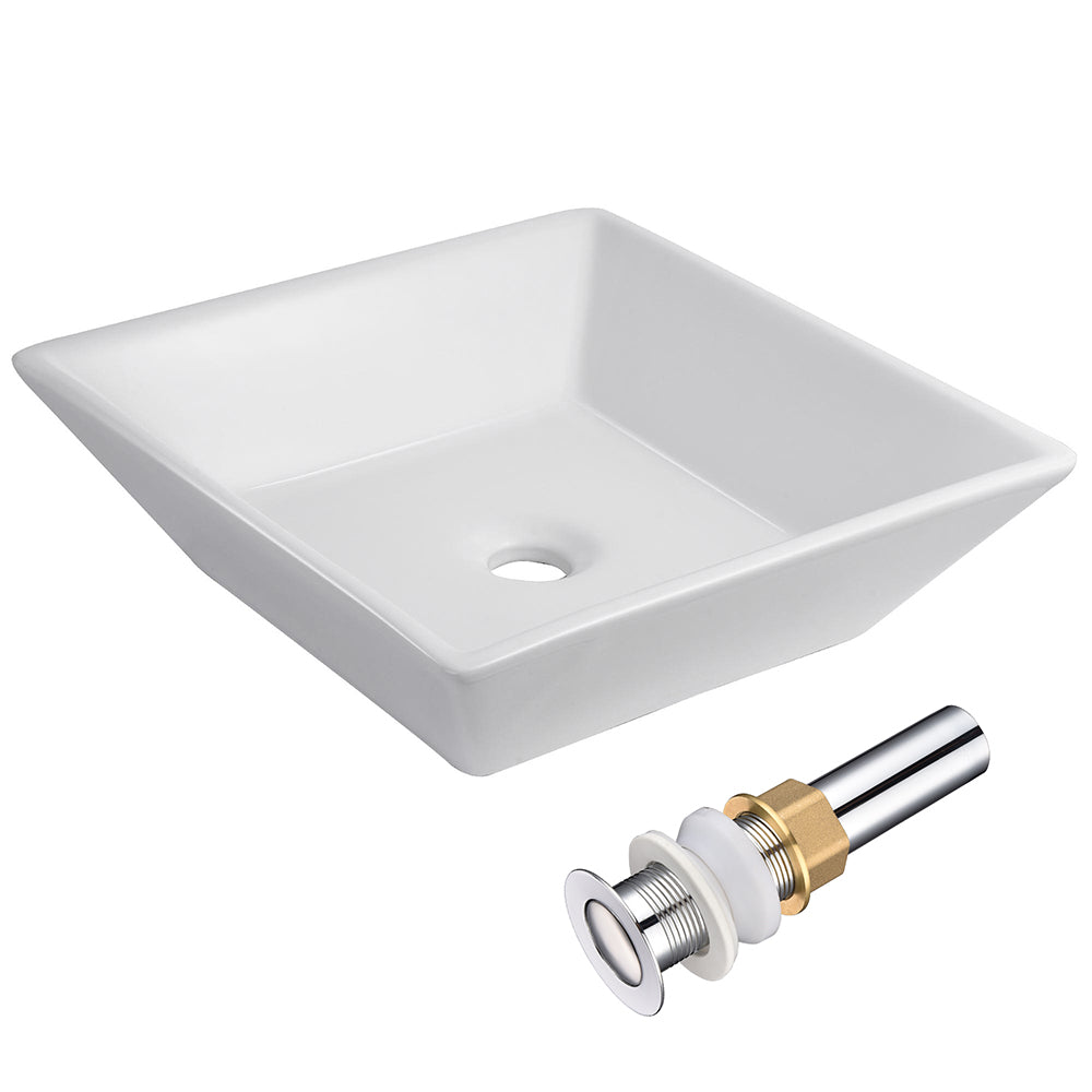 Aquaterior 16" Square Porcelain Bathroom Sink Vanity Vessel w/ Drain
