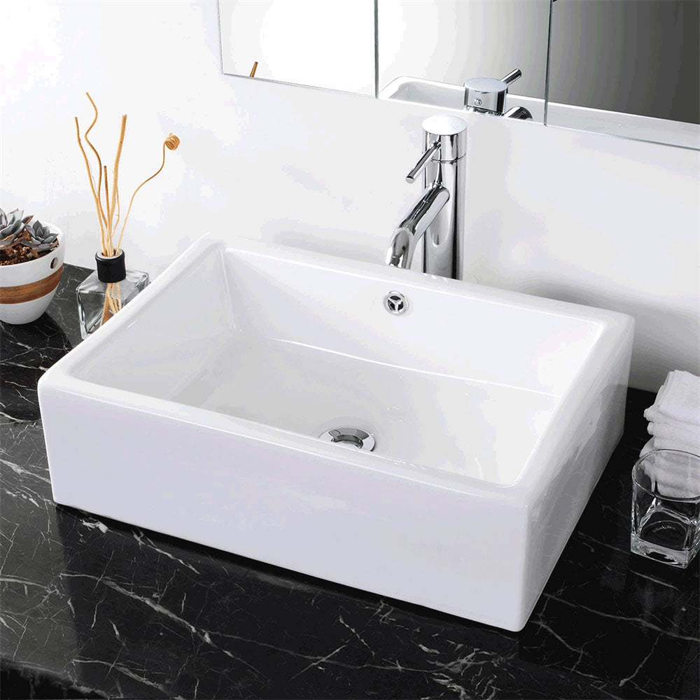 Yescom 20" Rectangle Porcelain Bathroom Sink Overflow w/ Drain Image