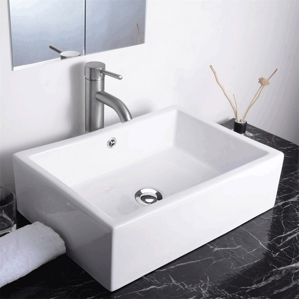 Aquaterior 20" Rectangle Porcelain Bathroom Sink Overflow w/ Drain