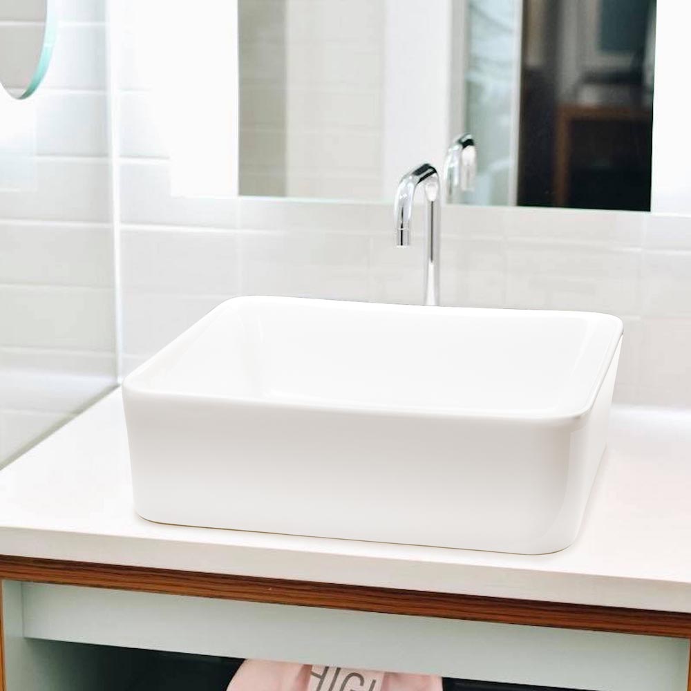 Yescom Rectangular Bathroom Sink Above Counter w/ Drain 16"x12" Image