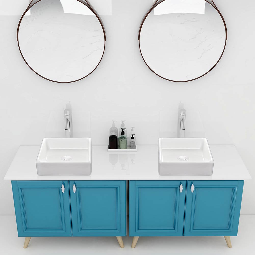 Aquaterior Square Bathroom Sink Above Counter w/ Drain & Tray 15"