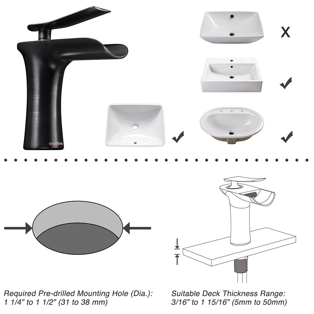 Yescom Waterfall Bathroom Sink Faucet 1-Handle Cold & Hot, 6.5"H Image