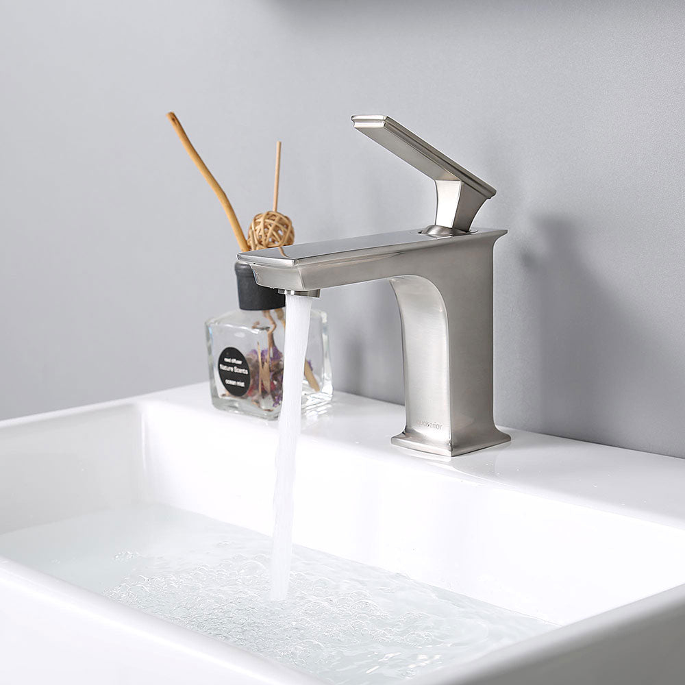 Yescom Bathroom Sink Faucet 1-Handle Cold & Hot, 6.7"H, Brushed Nickel Image