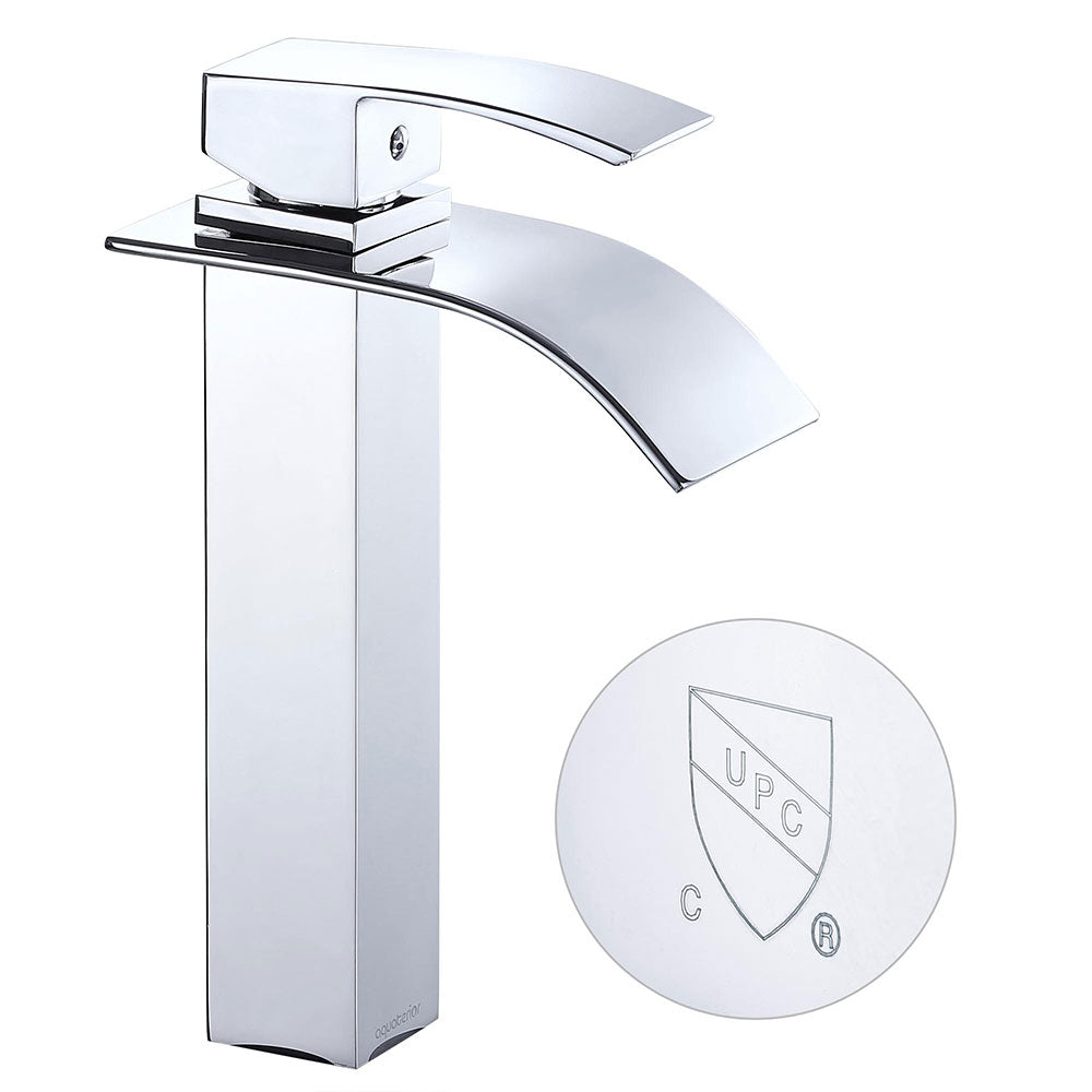 Yescom Waterfall Vessel Faucet Square 1-Handle Cold & Hot 10"H, Chrome Image