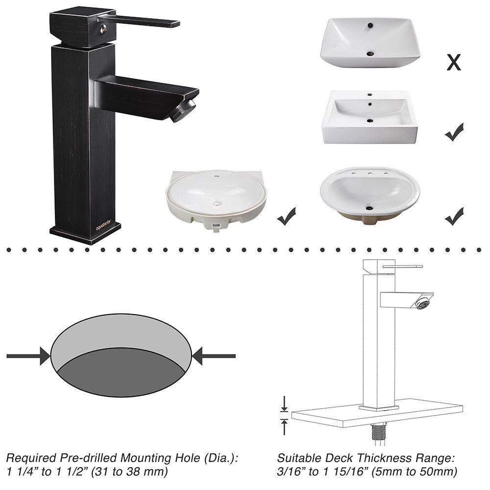 Yescom Bathroom Faucet Single Hole 1-Handle Cold & Hot 8"H Image