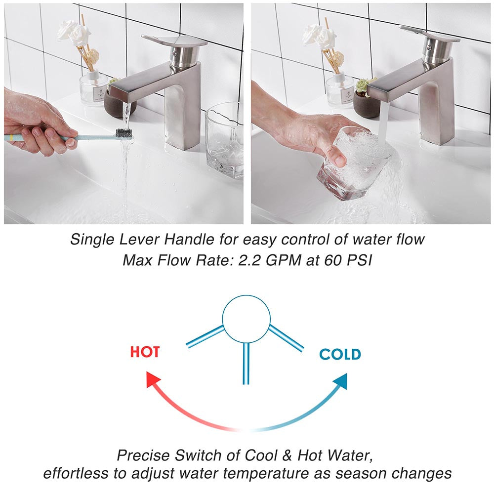 Yescom Bathroom Faucet Single Hole Square 1-Handle Cold Hot 7.5"H Image