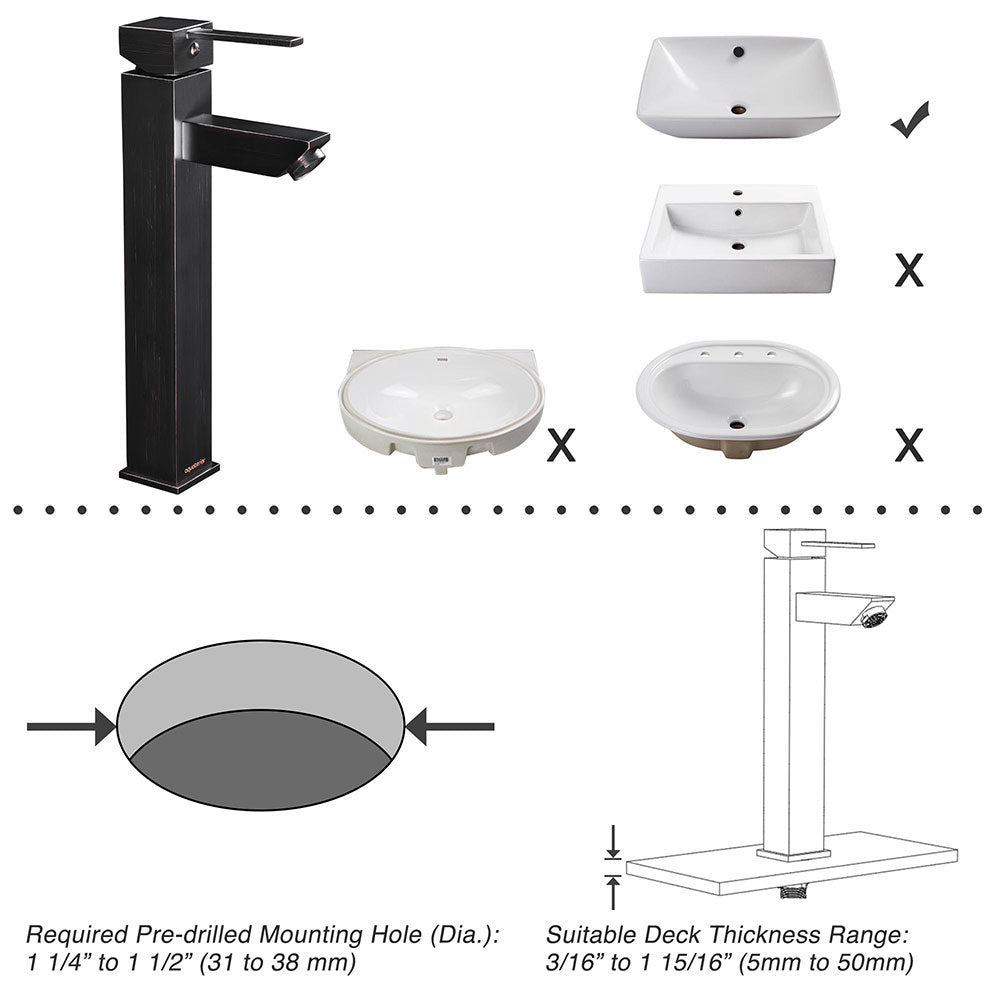 Yescom Bathroom Sink Faucet Square Cold & Hot 12"H Image
