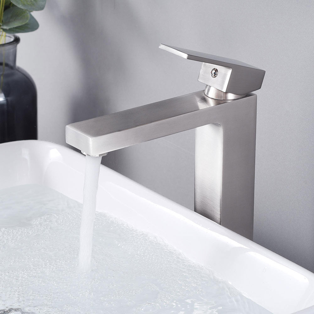 Yescom Bathroom Vessel Faucet Square Cold & Hot 10.4"H, Brushed Nickel Image