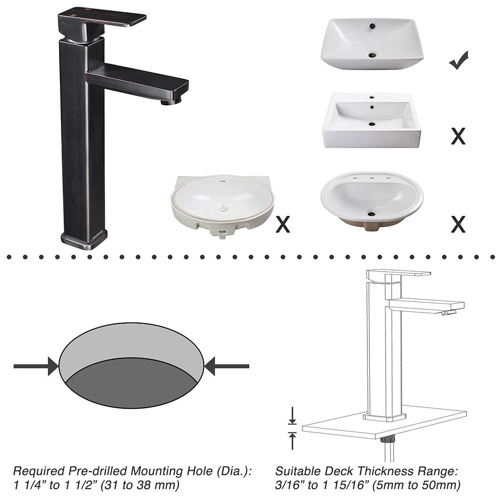 Yescom Bathroom Vessel Faucet Square Cold & Hot 11.8"H Image