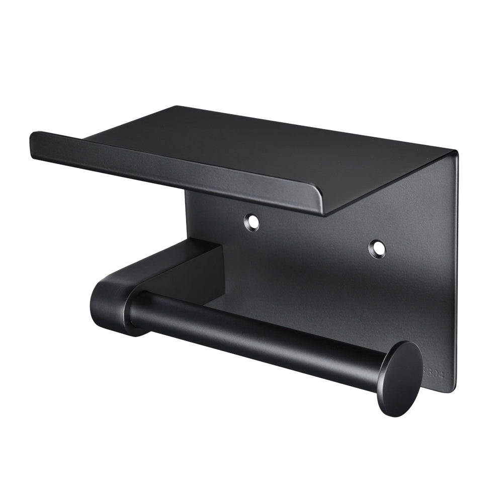 Yescom Toilet Roll Holder with Shelf, Wall-mounted, Stainless, Matte Black Image